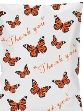 Butterfly Thank You Party Poly Mailers Bags - White and Orange 10x13 25